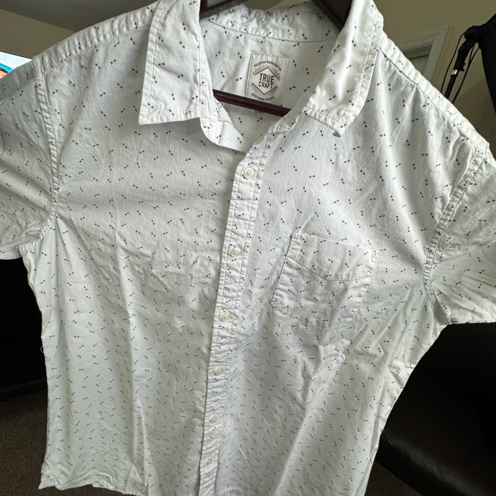 True Craft White Casual Button Down Shirt with Pattern